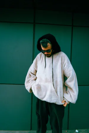 Beige & Black Welsoft Puffy Hoodie