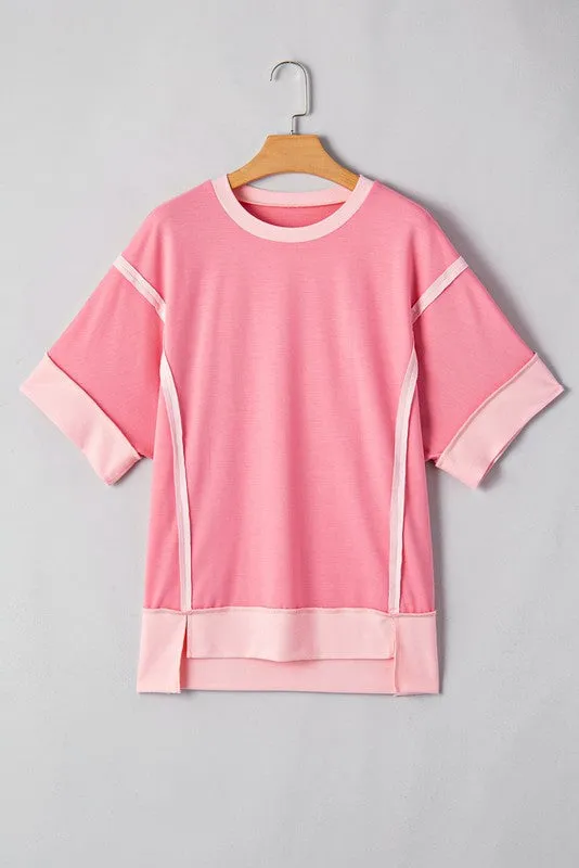 Cotton Peach Half Raw Seam High Low Side Split Top
