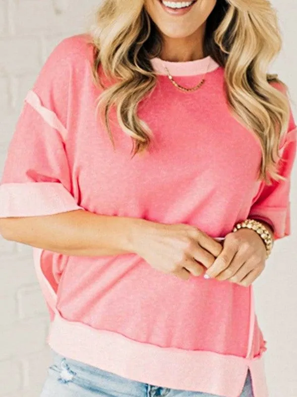 Cotton Peach Half Raw Seam High Low Side Split Top