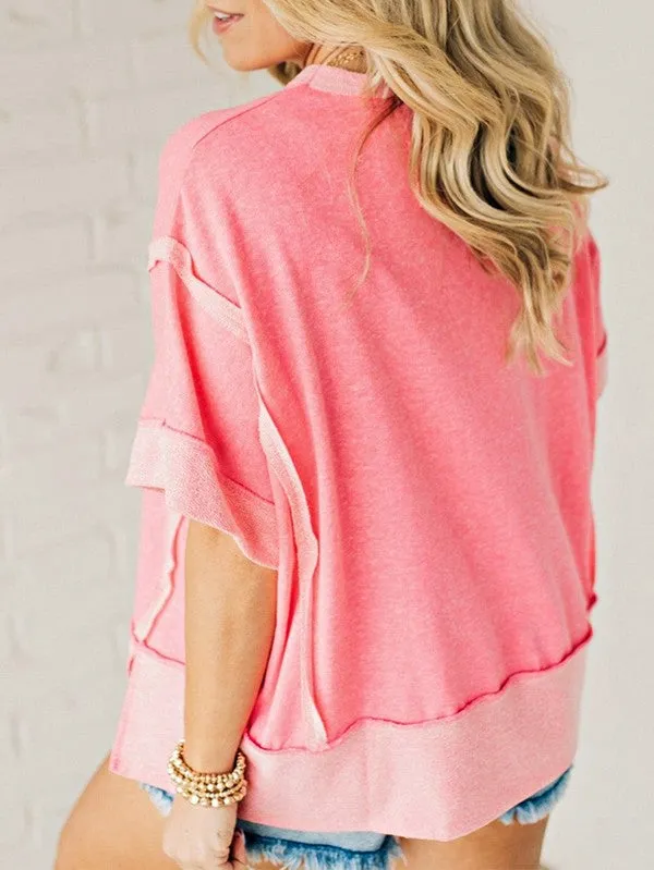 Cotton Peach Half Raw Seam High Low Side Split Top