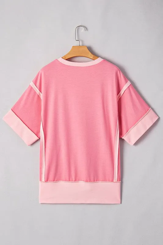 Cotton Peach Half Raw Seam High Low Side Split Top