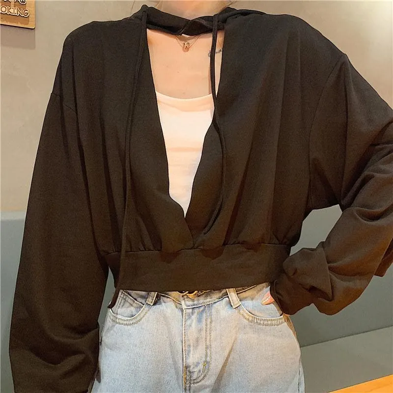 Crop Hoodie with Hollow-Out Chest