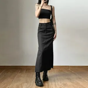 Gothic Punk High Waist Midi Skirt – Edgy & Chic