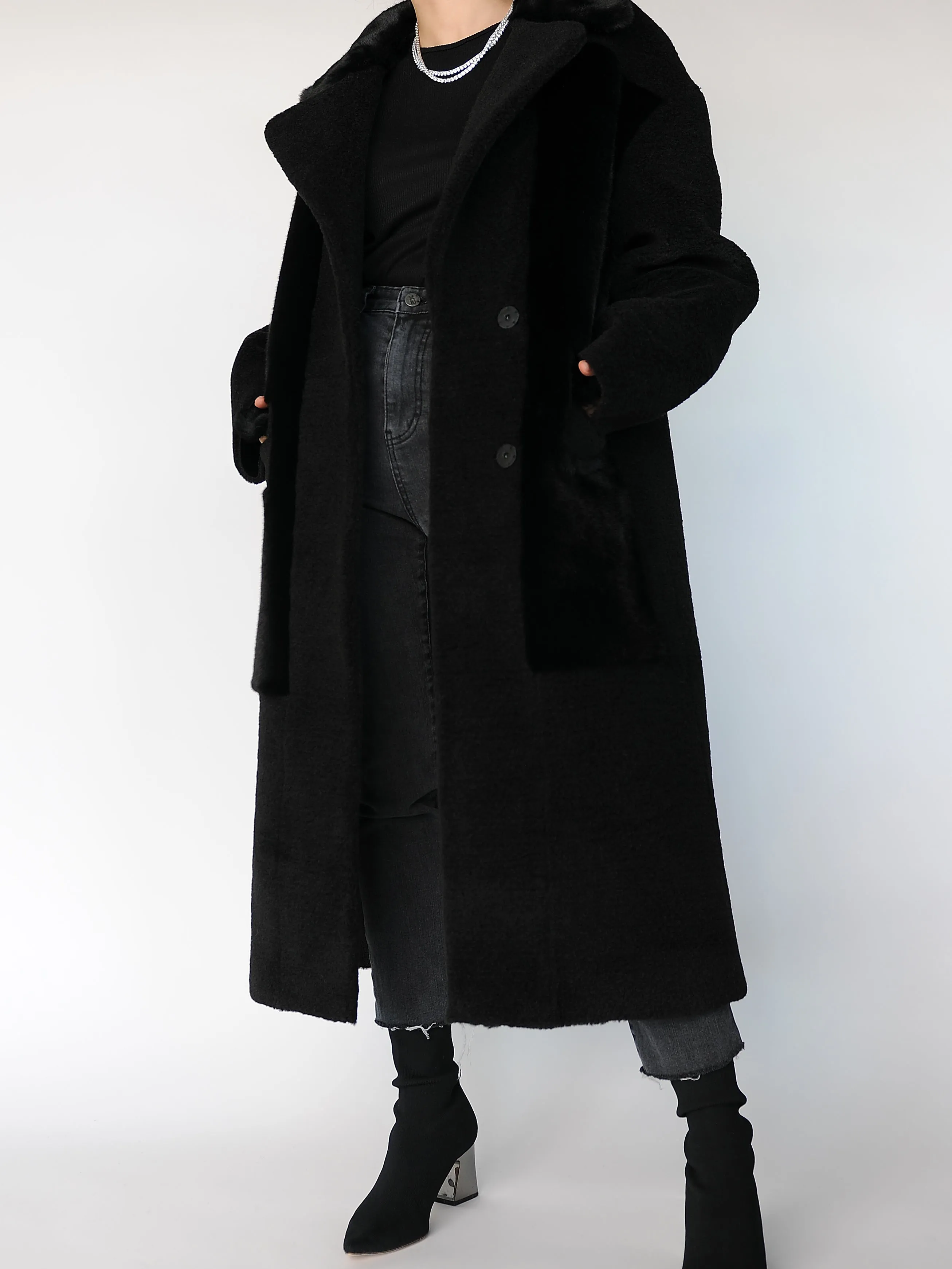 Original Faux Shearling and Fur Coat