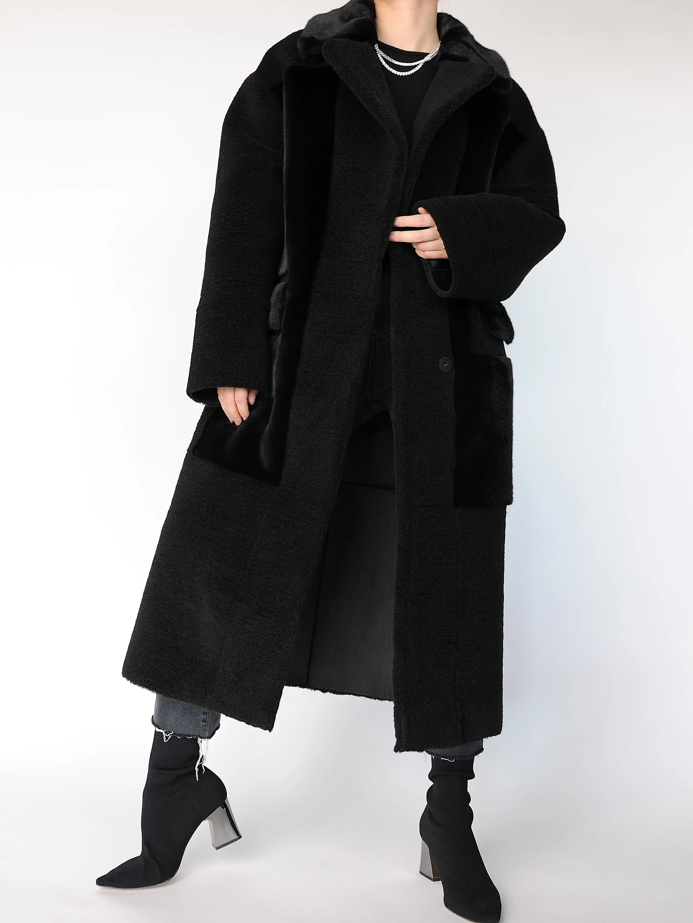 Original Faux Shearling and Fur Coat