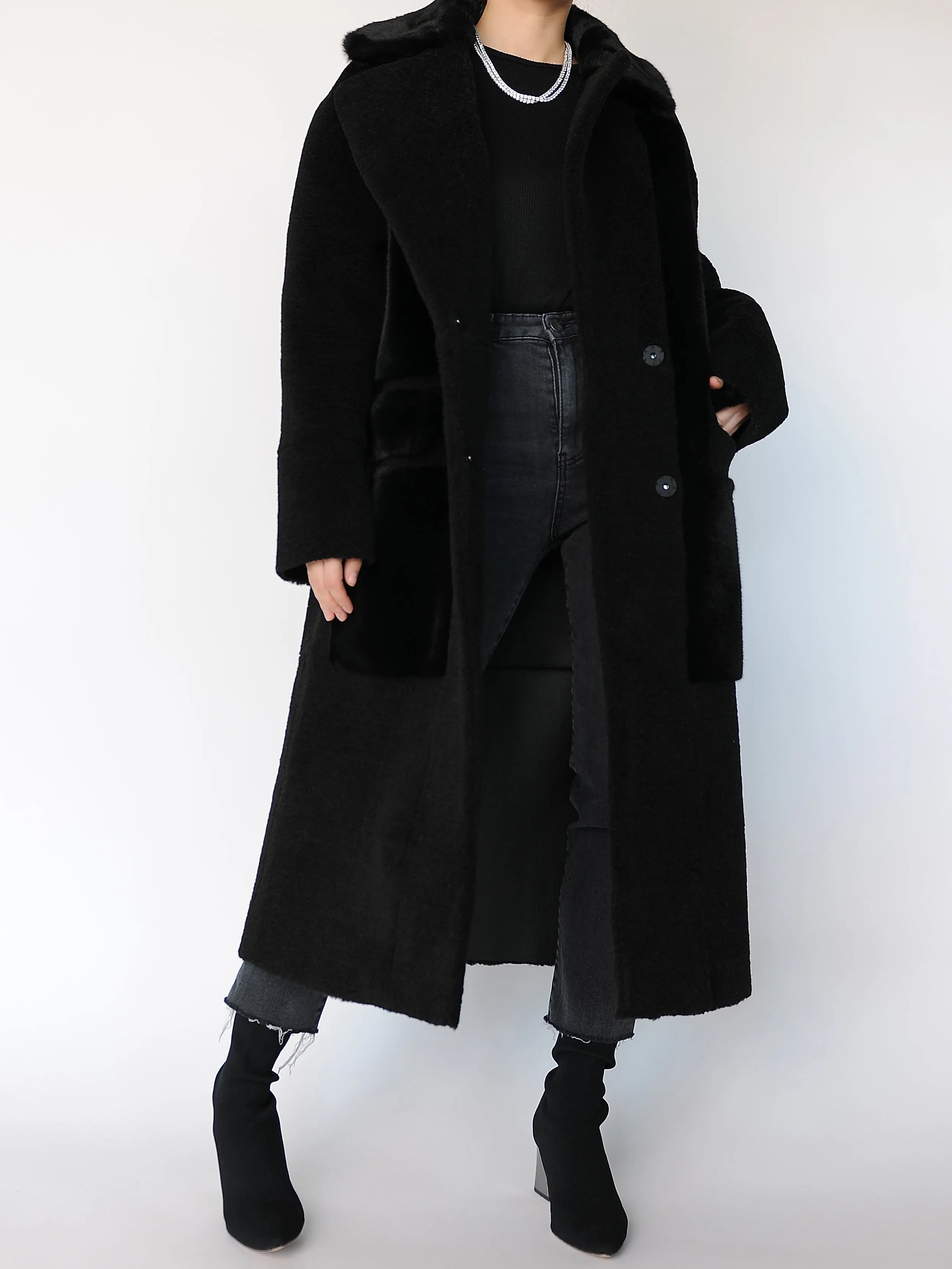 Original Faux Shearling and Fur Coat