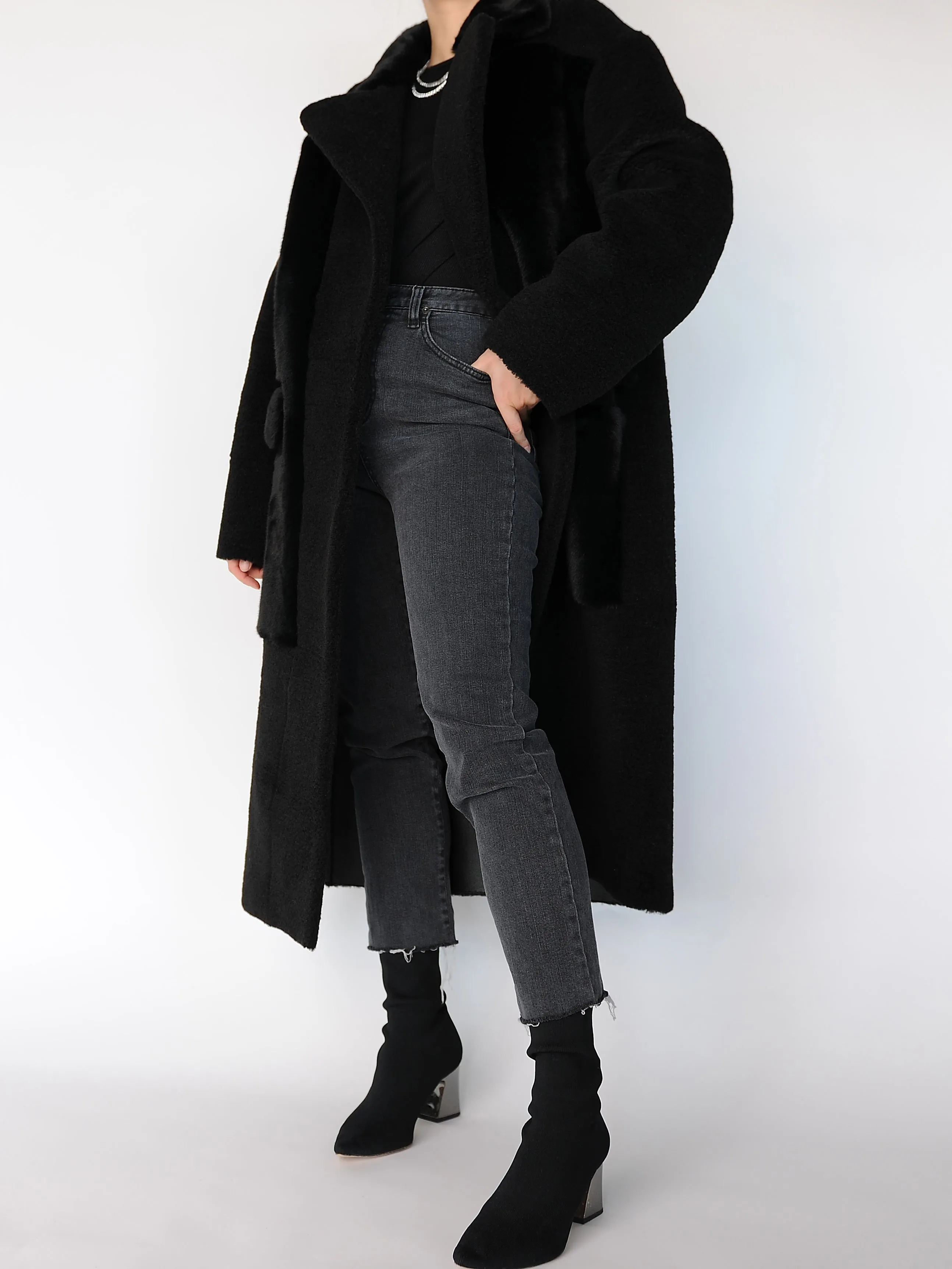 Original Faux Shearling and Fur Coat