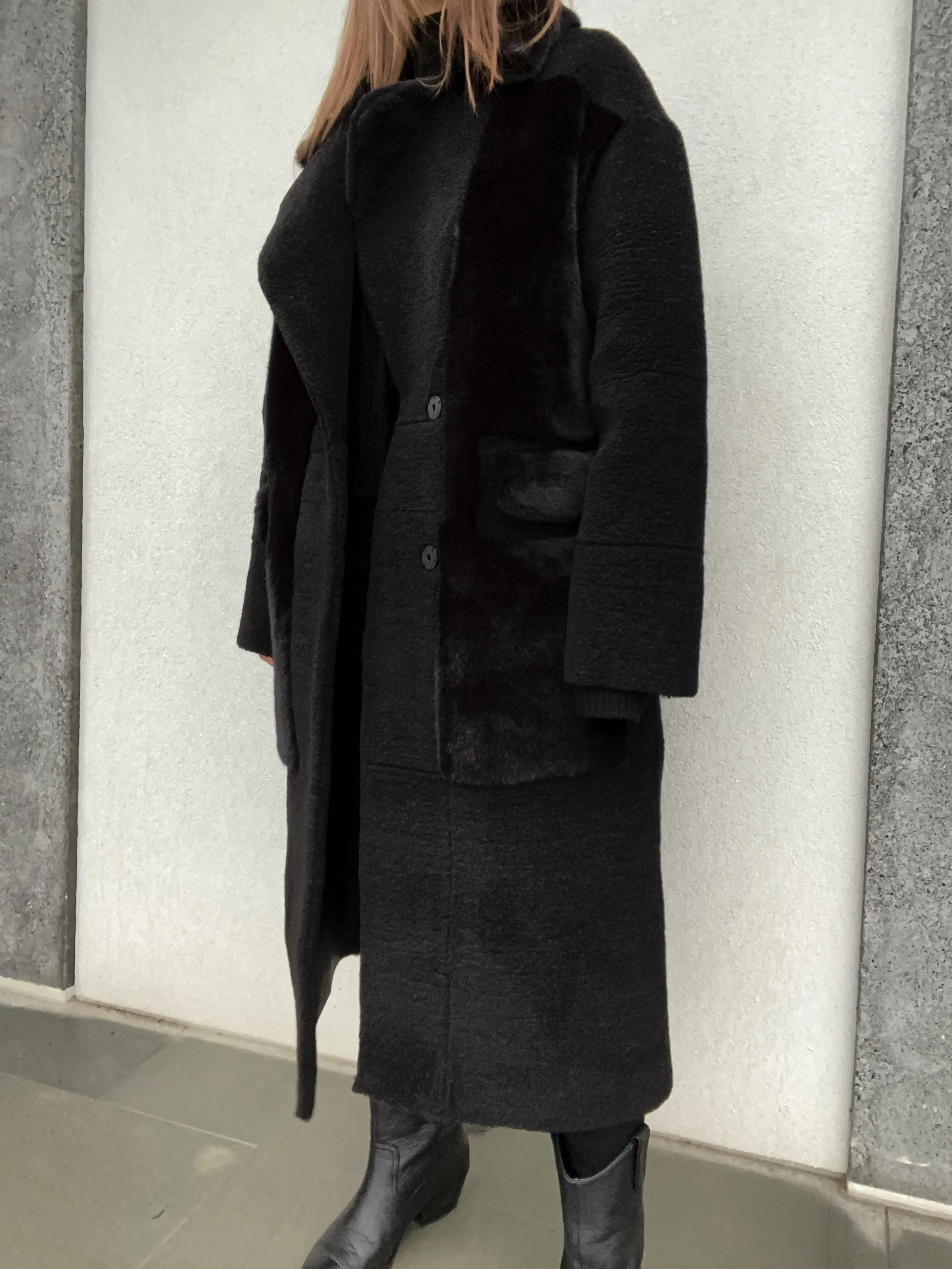 Original Faux Shearling and Fur Coat