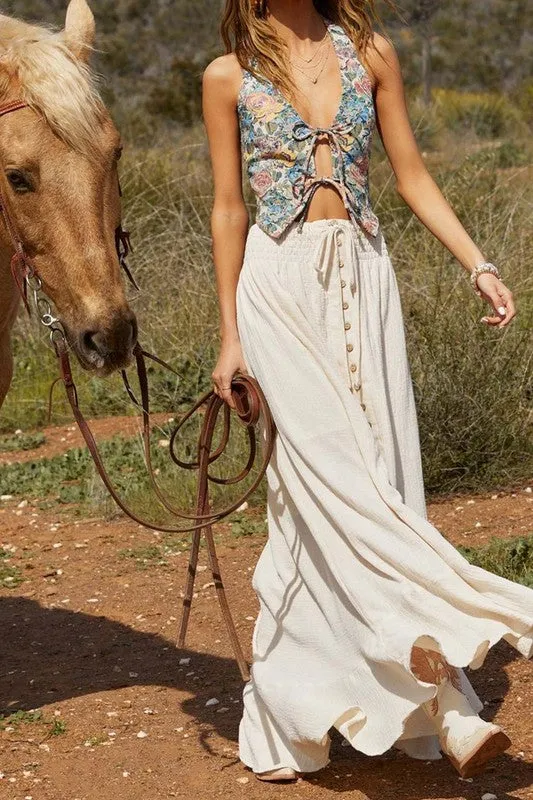Party Time Slit Front Off White Maxi Skirt