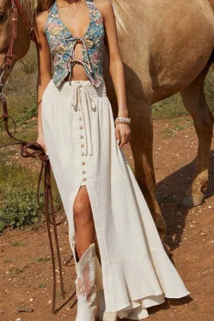 Party Time Slit Front Off White Maxi Skirt