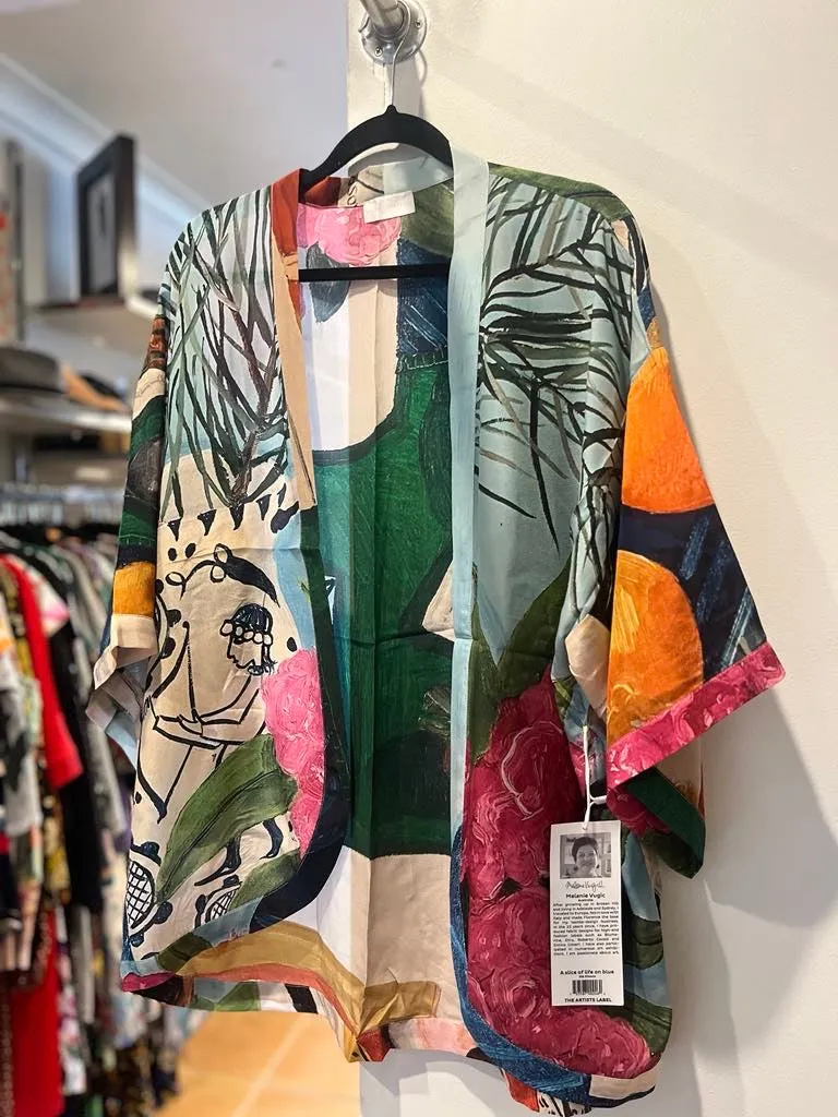Short Silk Kimono - A Slice of Life on Blue