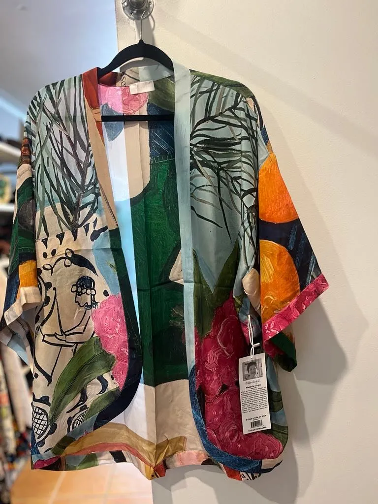 Short Silk Kimono - A Slice of Life on Blue