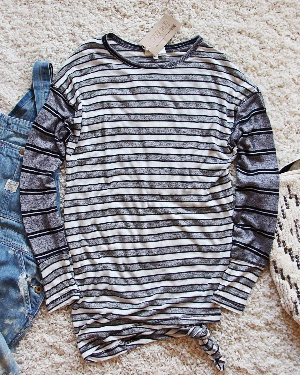 Tie & Stripe Cozy Tee in Gray