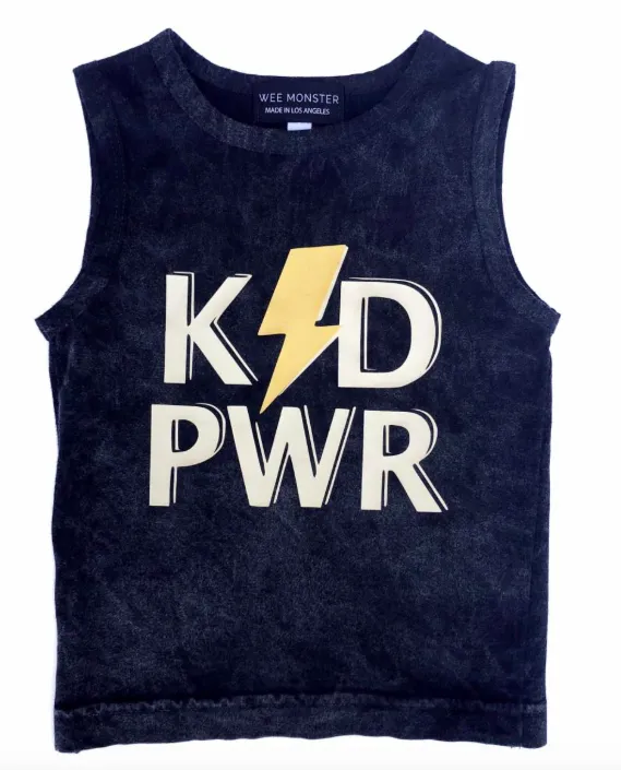 Wee Monster - Kid Power Muscle Tank in Black Acid Wash