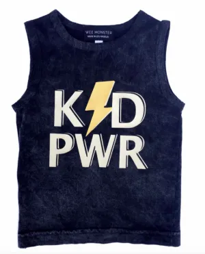Wee Monster - Kid Power Muscle Tank in Black Acid Wash