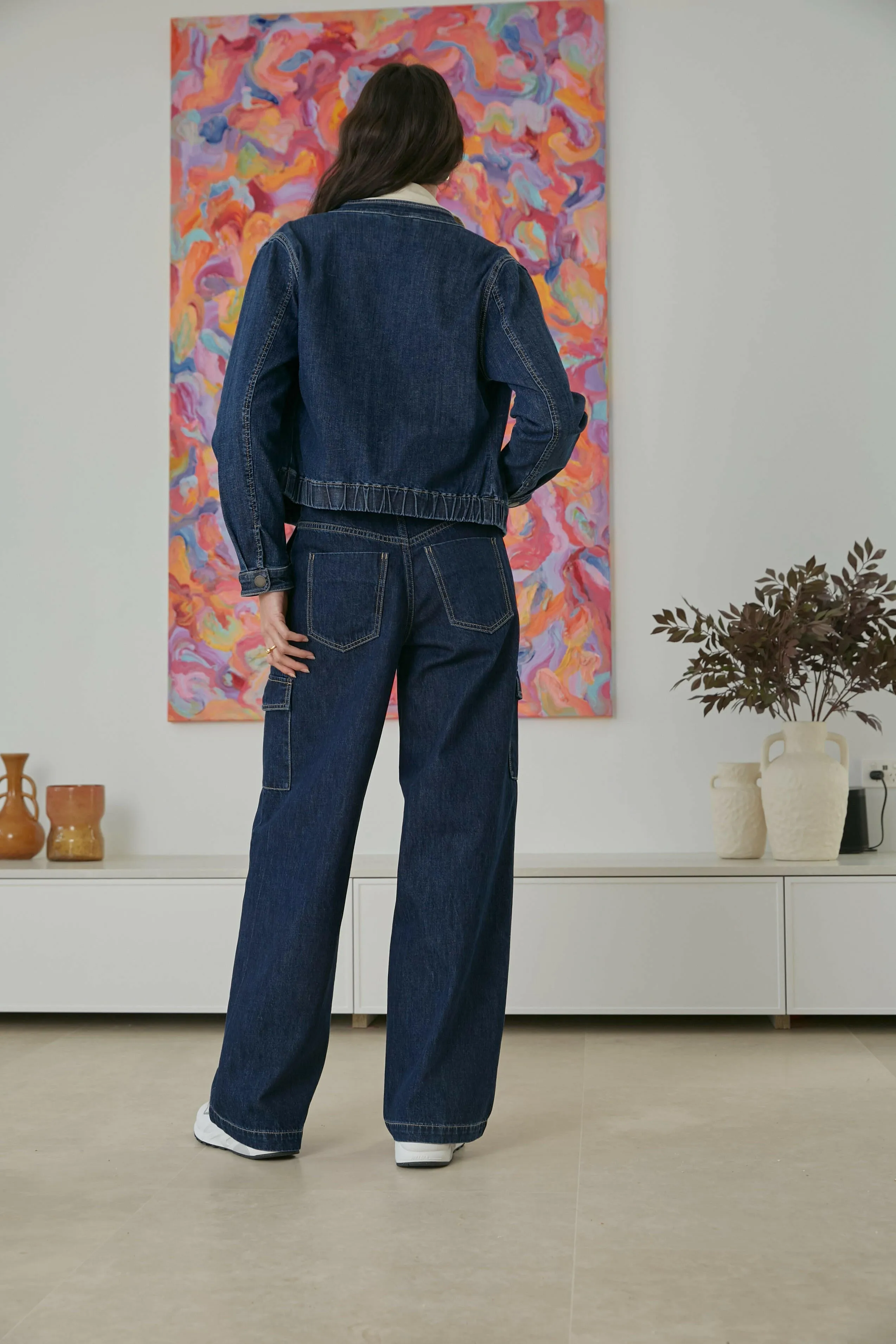 Zeona Indigo Cargo Wide Leg Pants